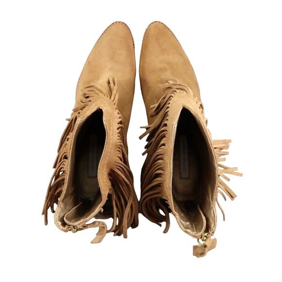 Cynthia Vincent Shoes Womens 9 Booties Fringe Leather Block Heel Fashion Western - Picture 8 of 15